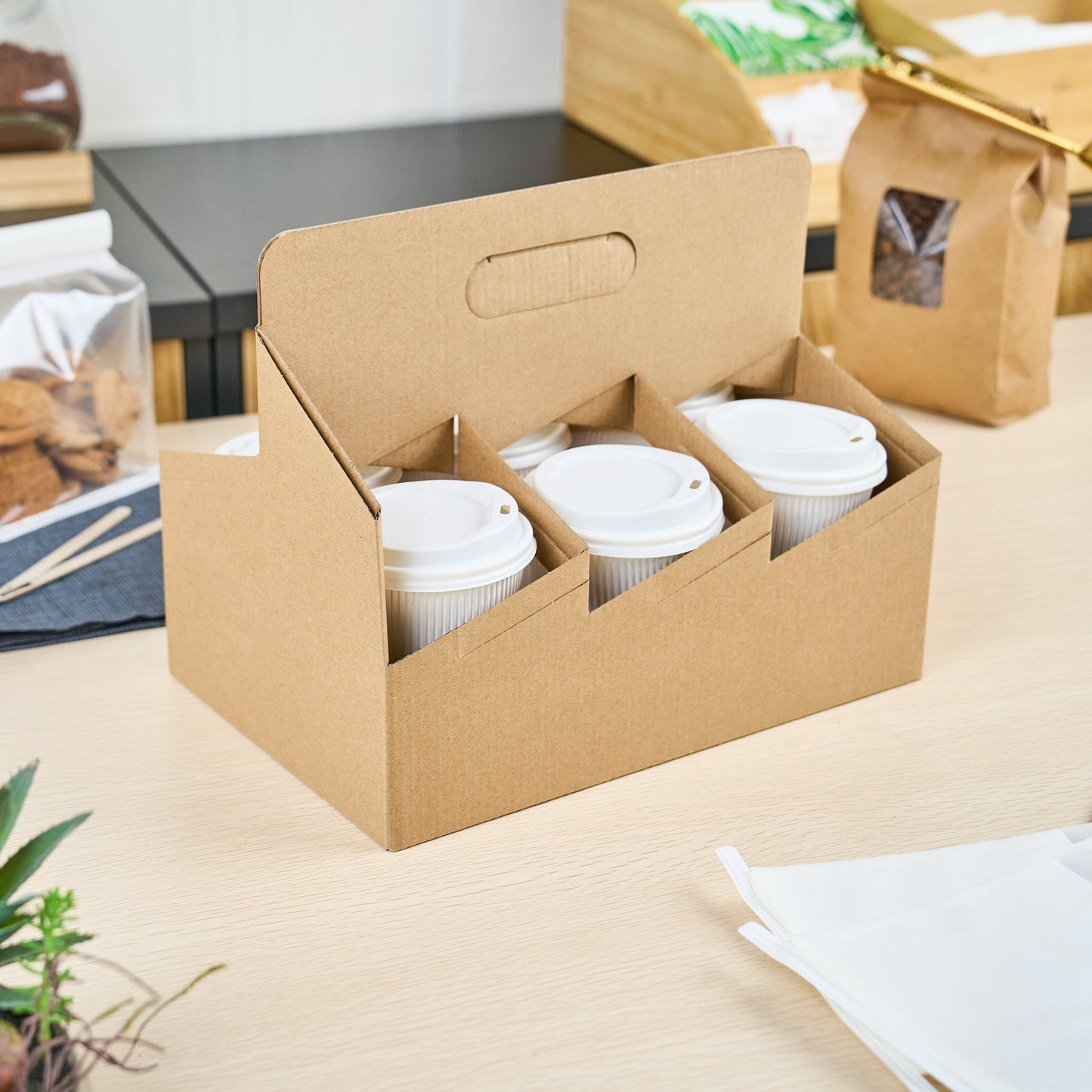 Restpresso Kraft Paper Altalena Drink Carrier - Fits 6 Cups - 11 3/4" x 7 3/4" x 9 1/2" - 100 count box