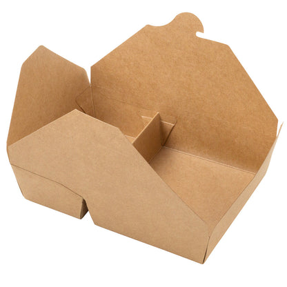 Bio Tek 50 oz Rectangle Kraft Paper #5 Bio Box Take Out Container - 2-Compartment - 8 1/2" x 6" x 1 3/4" - 200 count box
