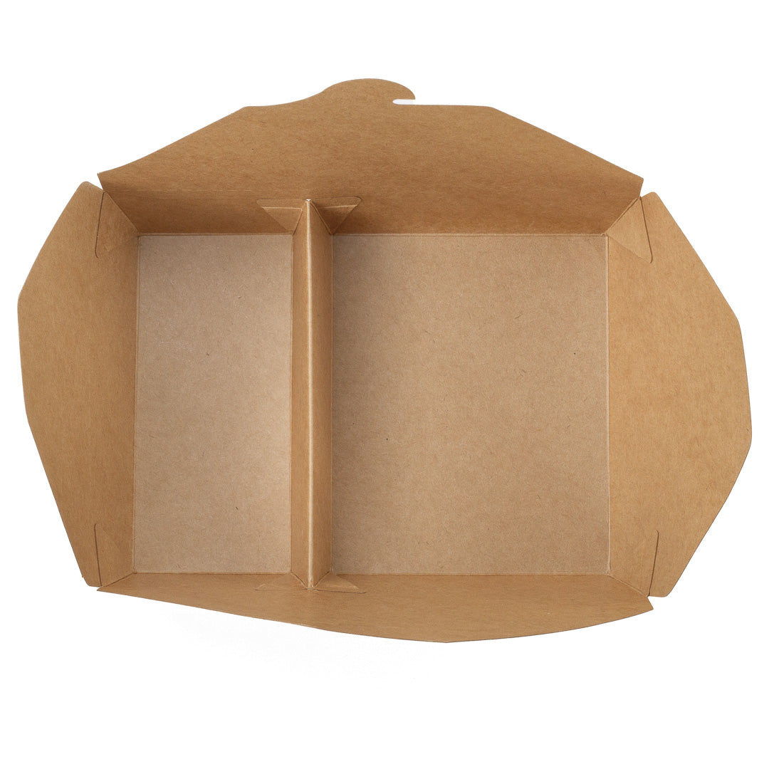 Bio Tek 50 oz Rectangle Kraft Paper #5 Bio Box Take Out Container - 2-Compartment - 8 1/2" x 6" x 1 3/4" - 200 count box