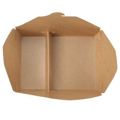 Bio Tek 50 oz Rectangle Kraft Paper #5 Bio Box Take Out Container - 2-Compartment - 8 1/2" x 6" x 1 3/4" - 200 count box