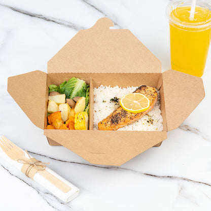 Bio Tek 50 oz Rectangle Kraft Paper #5 Bio Box Take Out Container - 2-Compartment - 8 1/2" x 6" x 1 3/4" - 200 count box