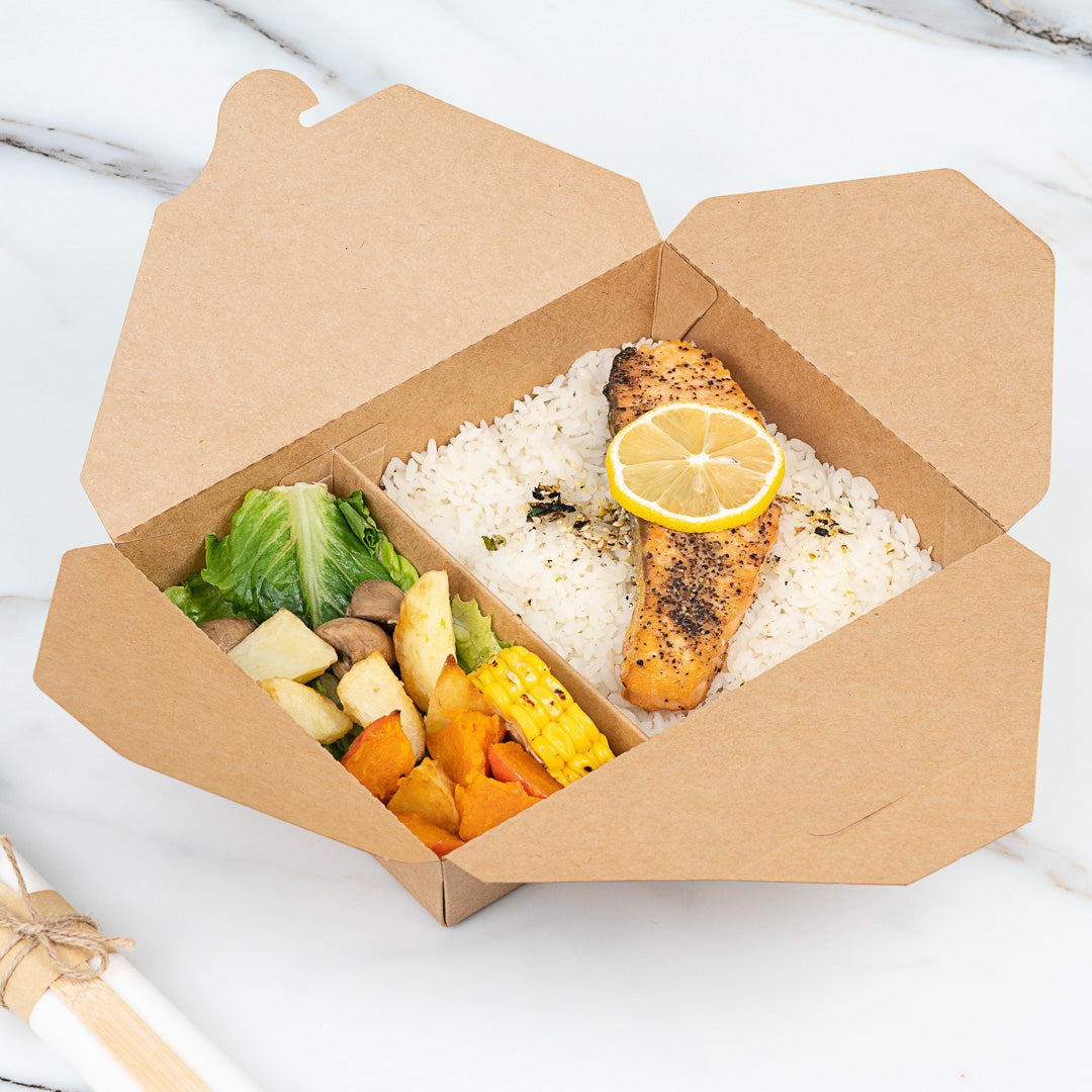 Bio Tek 50 oz Rectangle Kraft Paper #5 Bio Box Take Out Container - 2-Compartment - 8 1/2" x 6" x 1 3/4" - 200 count box
