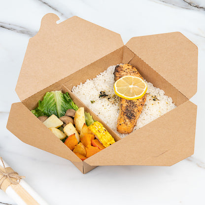 Bio Tek 50 oz Rectangle Kraft Paper #5 Bio Box Take Out Container - 2-Compartment - 8 1/2" x 6" x 1 3/4" - 200 count box