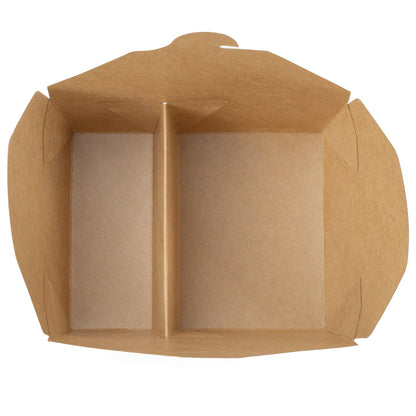 Bio Tek 47 oz Rectangle Kraft Paper #3 Bio Box Take Out Container - 2-Compartment - 6 1/2" x 5 1/4" x 2 1/2" - 200 count box