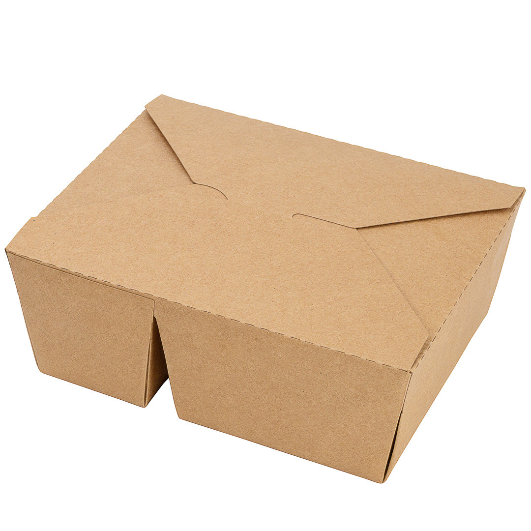 Bio Tek 47 oz Rectangle Kraft Paper #3 Bio Box Take Out Container - 2-Compartment - 6 1/2" x 5 1/4" x 2 1/2" - 200 count box