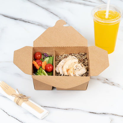 Bio Tek 47 oz Rectangle Kraft Paper #3 Bio Box Take Out Container - 2-Compartment - 6 1/2" x 5 1/4" x 2 1/2" - 200 count box