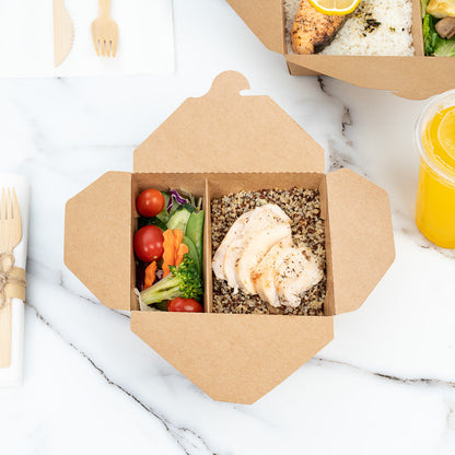 Bio Tek 47 oz Rectangle Kraft Paper #3 Bio Box Take Out Container - 2-Compartment - 6 1/2" x 5 1/4" x 2 1/2" - 200 count box
