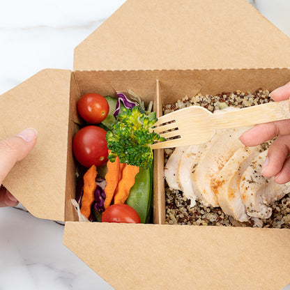 Bio Tek 47 oz Rectangle Kraft Paper #3 Bio Box Take Out Container - 2-Compartment - 6 1/2" x 5 1/4" x 2 1/2" - 200 count box