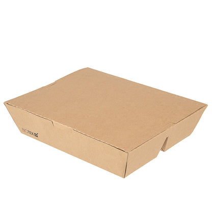 Bio Tek 51 oz Rectangle Kraft Paper Bento Box - 3-Compartment - 9 1/2" x 7 1/2" x 2" - 100 count box