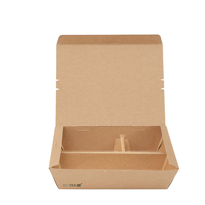 Bio Tek 51 oz Rectangle Kraft Paper Bento Box - 3-Compartment - 9 1/2" x 7 1/2" x 2" - 100 count box