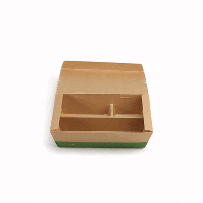 Eco Tek 51 oz Rectangle Kraft and Green Paper Bento Box - 3-Compartment, Compostable - 9 1/2" x 7 1/2" x 2" - 100 count box
