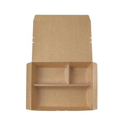 Eco Tek 51 oz Rectangle Kraft and Green Paper Bento Box - 3-Compartment, Compostable - 9 1/2" x 7 1/2" x 2" - 100 count box