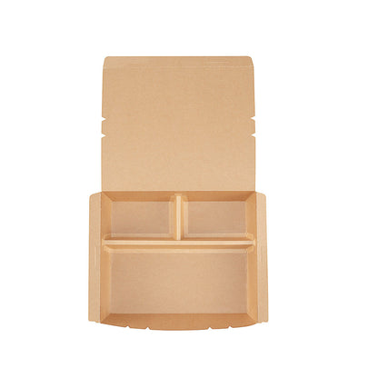 Bio Tek 78 oz Rectangle Kraft Paper Bento Box - 3-Compartment - 11" x 9" x 2" - 100 count box