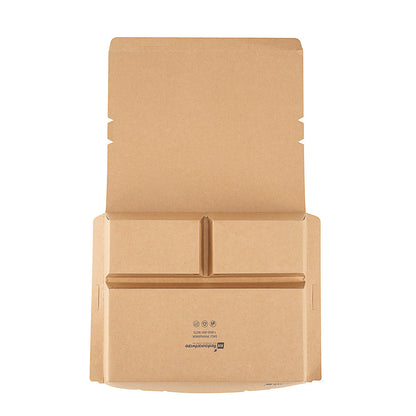 Bio Tek 78 oz Rectangle Kraft Paper Bento Box - 3-Compartment - 11" x 9" x 2" - 100 count box