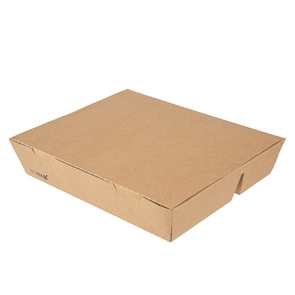 Bio Tek 78 oz Rectangle Kraft Paper Bento Box - 3-Compartment - 11" x 9" x 2" - 100 count box