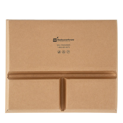 Bio Tek 78 oz Rectangle Kraft Paper Bento Box - 3-Compartment - 11" x 9" x 2" - 100 count box
