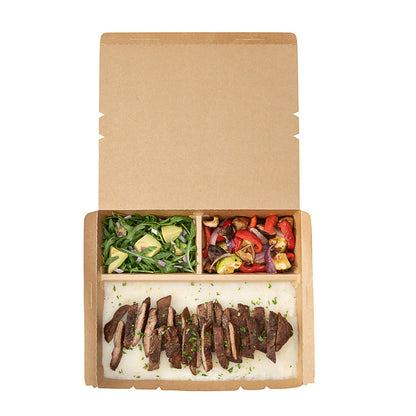 Bio Tek 78 oz Rectangle Kraft Paper Bento Box - 3-Compartment - 11" x 9" x 2" - 100 count box