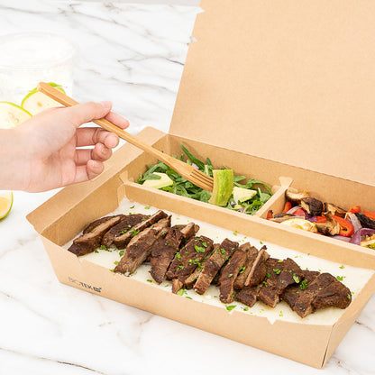 Bio Tek 78 oz Rectangle Kraft Paper Bento Box - 3-Compartment - 11" x 9" x 2" - 100 count box