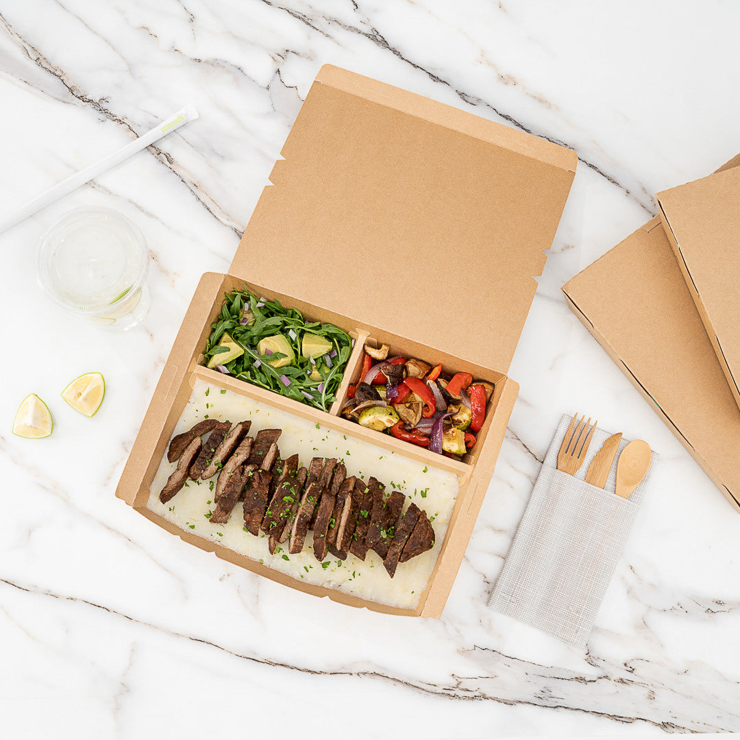 Bio Tek 78 oz Rectangle Kraft Paper Bento Box - 3-Compartment - 11" x 9" x 2" - 100 count box
