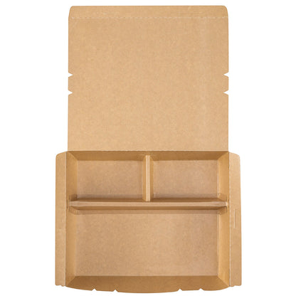 Eco Tek 78 oz Rectangle Kraft and Green Paper Bento Box - 3-Compartment, Compostable - 11" x 9" x 2" - 100 count box