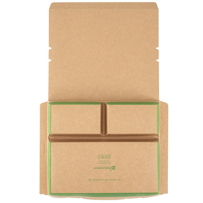 Eco Tek 78 oz Rectangle Kraft and Green Paper Bento Box - 3-Compartment, Compostable - 11" x 9" x 2" - 100 count box