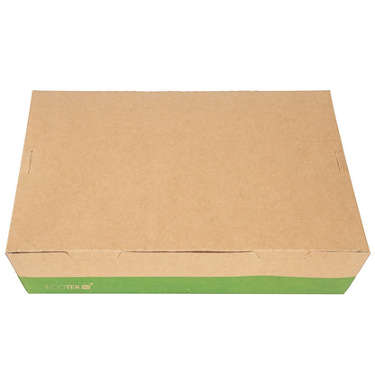 Eco Tek 78 oz Rectangle Kraft and Green Paper Bento Box - 3-Compartment, Compostable - 11" x 9" x 2" - 100 count box