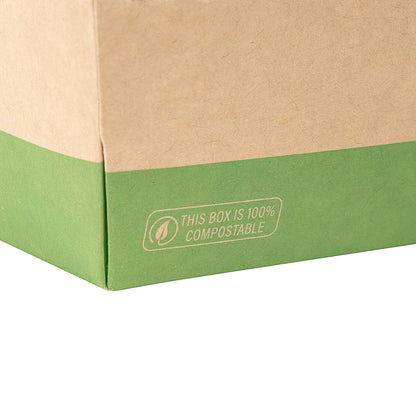 Eco Tek 78 oz Rectangle Kraft and Green Paper Bento Box - 3-Compartment, Compostable - 11" x 9" x 2" - 100 count box
