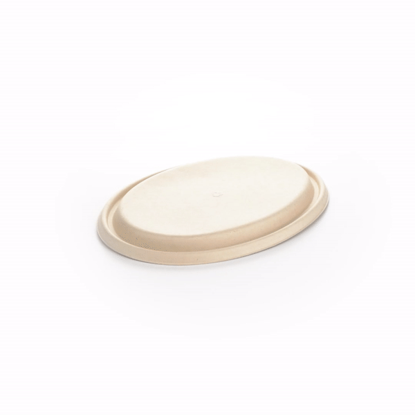Pulp Tek Oval Natural Sugarcane / Bagasse Lid - Fits 2-Compartment Catering Bowl - 100 count box