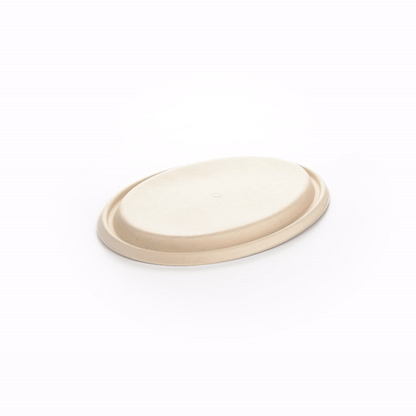 Pulp Tek Oval Natural Sugarcane / Bagasse Lid - Fits 2-Compartment Catering Bowl - 100 count box