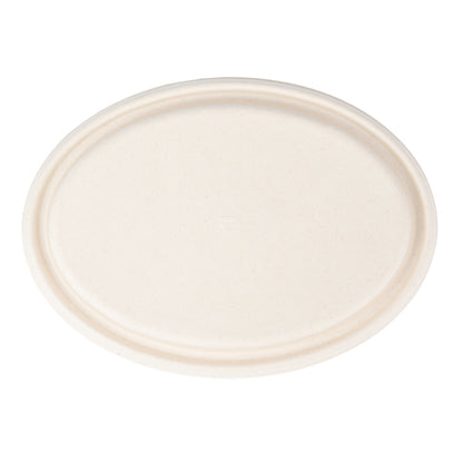 Pulp Tek Oval Natural Sugarcane / Bagasse Lid - Fits 2-Compartment Catering Bowl - 100 count box