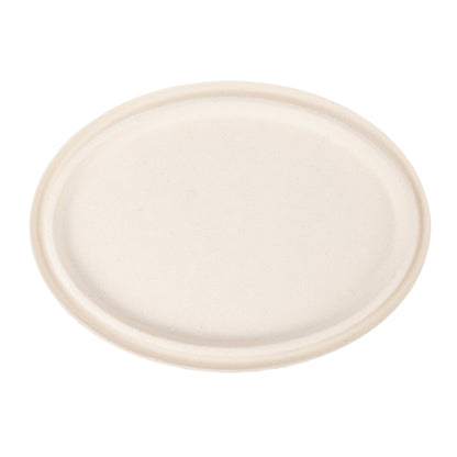 Pulp Tek Oval Natural Sugarcane / Bagasse Lid - Fits 2-Compartment Catering Bowl - 100 count box