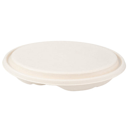 Pulp Tek Oval Natural Sugarcane / Bagasse Lid - Fits 2-Compartment Catering Bowl - 100 count box