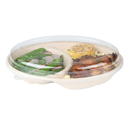 Pulp Tek Oval Clear Plastic Lid - Fits 2-Compartment Bagasse Catering Bowl - 100 count box