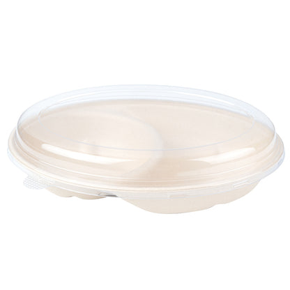 Pulp Tek Oval Clear Plastic Lid - Fits 2-Compartment Bagasse Catering Bowl - 100 count box