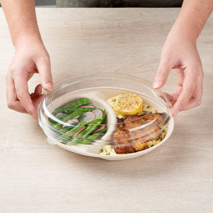Pulp Tek Oval Clear Plastic Lid - Fits 2-Compartment Bagasse Catering Bowl - 100 count box