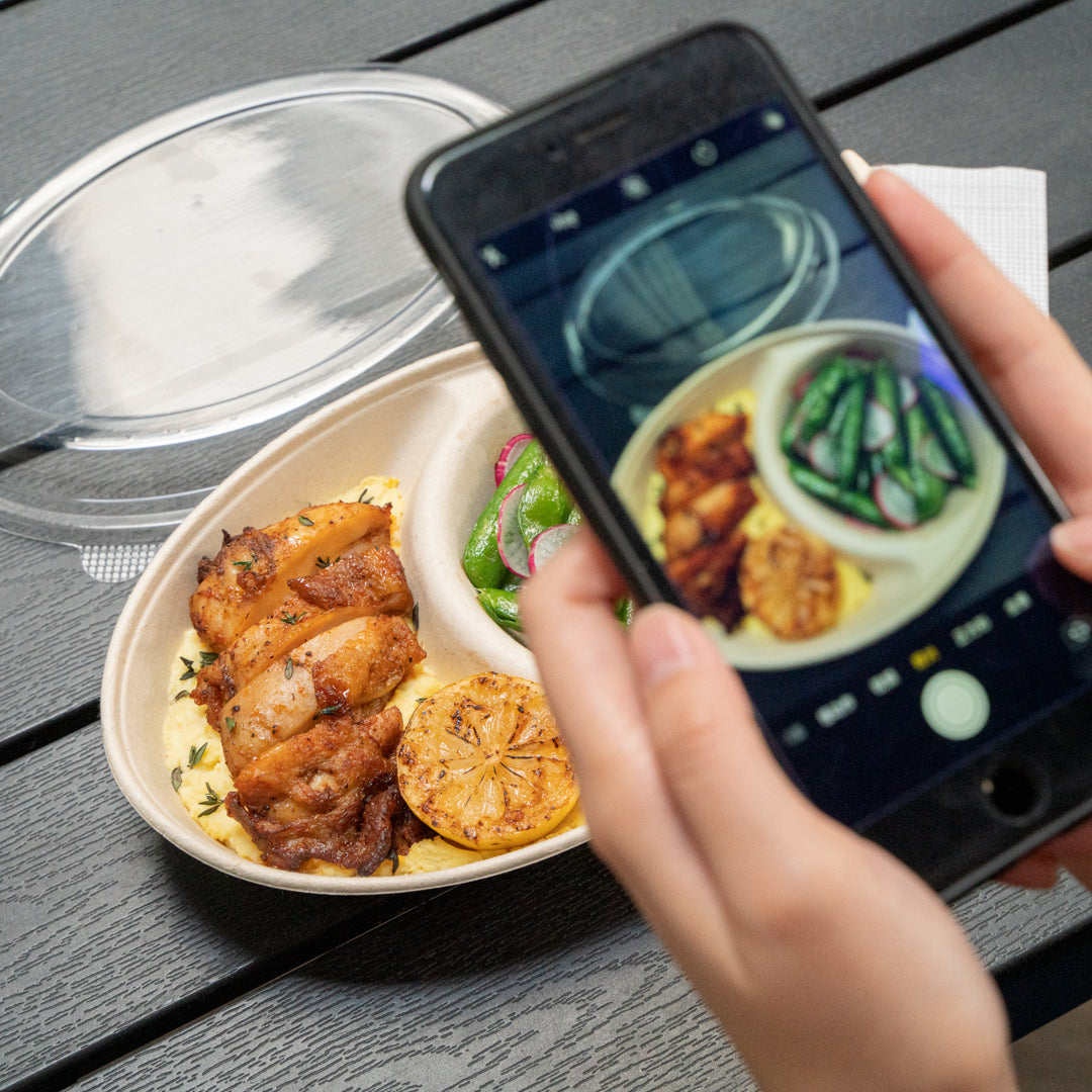 Pulp Tek Oval Clear Plastic Lid - Fits 2-Compartment Bagasse Catering Bowl - 100 count box