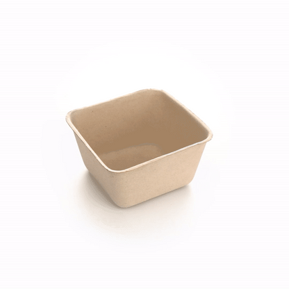 Pulp Tek 9 oz Square Natural Sugarcane / Bagasse Bowl - 3 3/4" x 3 3/4" x 2" - 100 count box