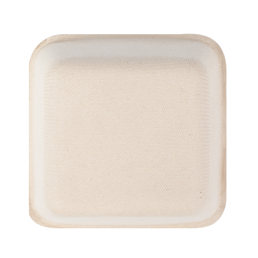 Pulp Tek 9 oz Square Natural Sugarcane / Bagasse Bowl - 3 3/4" x 3 3/4" x 2" - 100 count box