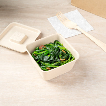 Pulp Tek 9 oz Square Natural Sugarcane / Bagasse Bowl - 3 3/4" x 3 3/4" x 2" - 100 count box