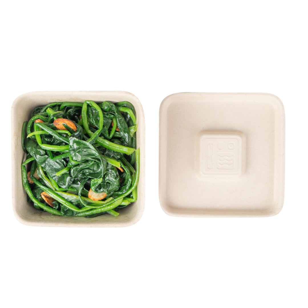 Pulp Tek Square Natural Sugarcane / Bagasse Flat Lid - Fits 9 oz Bowl - 100 count box