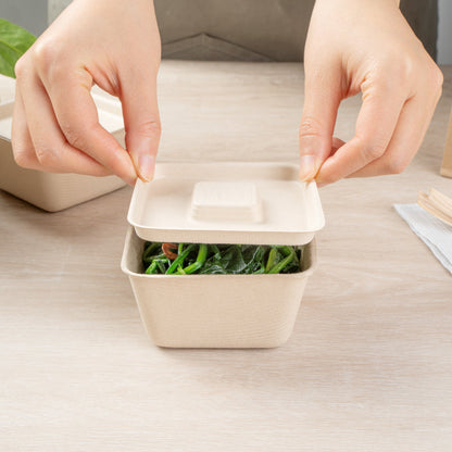 Pulp Tek Square Natural Sugarcane / Bagasse Flat Lid - Fits 9 oz Bowl - 100 count box