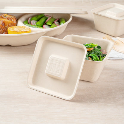 Pulp Tek Square Natural Sugarcane / Bagasse Flat Lid - Fits 9 oz Bowl - 100 count box
