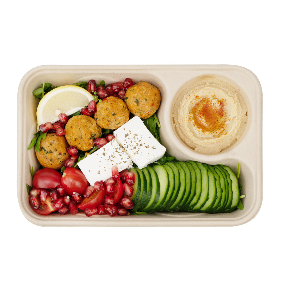 Pulp Tek 34 oz Rectangle Natural Sugarcane / Bagasse To Go Container - 2-Compartment - 9 1/2" x 6 1/4" x 1 3/4" - 100 count box
