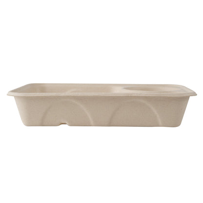 Pulp Tek 34 oz Rectangle Natural Sugarcane / Bagasse To Go Container - 2-Compartment - 9 1/2" x 6 1/4" x 1 3/4" - 100 count box