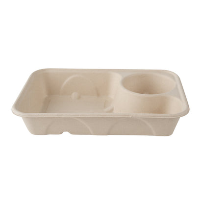 Pulp Tek 34 oz Rectangle Natural Sugarcane / Bagasse To Go Container - 2-Compartment - 9 1/2" x 6 1/4" x 1 3/4" - 100 count box