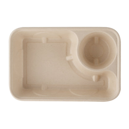 Pulp Tek 34 oz Rectangle Natural Sugarcane / Bagasse To Go Container - 2-Compartment - 9 1/2" x 6 1/4" x 1 3/4" - 100 count box