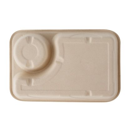 Pulp Tek 34 oz Rectangle Natural Sugarcane / Bagasse To Go Container - 2-Compartment - 9 1/2" x 6 1/4" x 1 3/4" - 100 count box