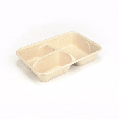 Pulp Tek 30 oz Rectangle Natural Sugarcane / Bagasse To Go Container - 3-Compartment - 9 1/2" x 6 1/4" x 1 3/4" - 100 count box