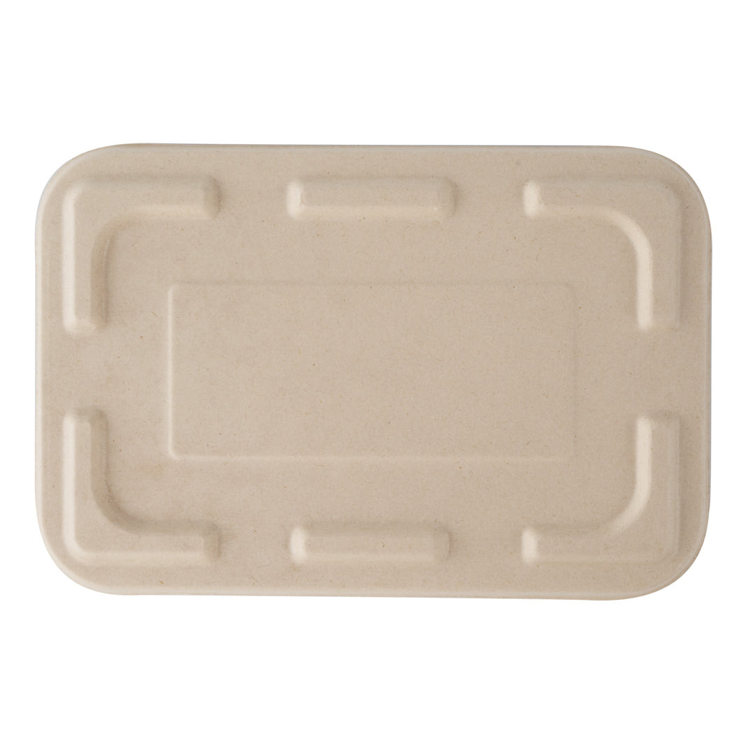 Pulp Tek Rectangle Natural Sugarcane / Bagasse Flat Lid - Fits To Go Container - 100 count box