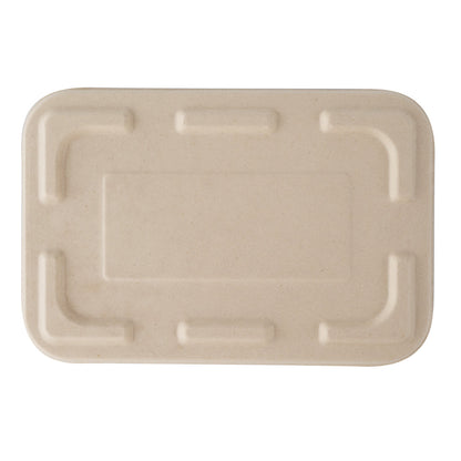 Pulp Tek Rectangle Natural Sugarcane / Bagasse Flat Lid - Fits To Go Container - 100 count box